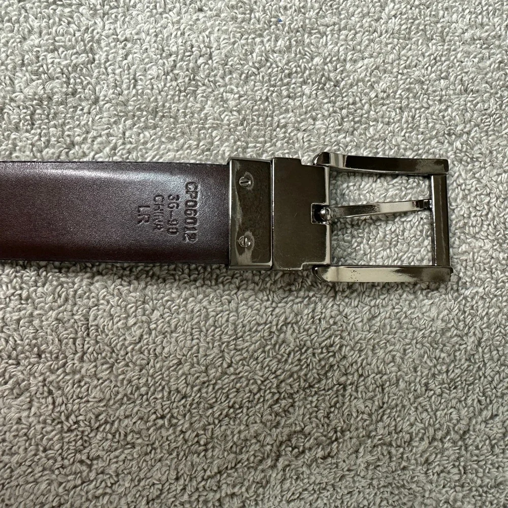 Perry Ellis Mens Reversible Leather Belt Black Brown Gunmetal Buckle Size 36